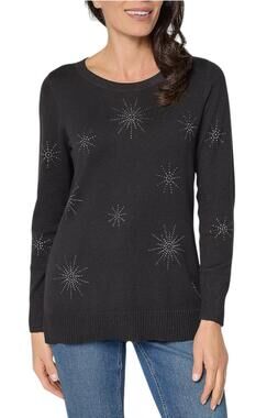Belle by Kim Gravel Women's Bursting w/ Shine Sparkle Sweater Black - Regular